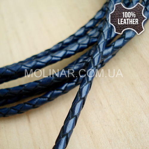 ∅3.0 Кожаный плетеный шнур (Krast) | Navy Blue